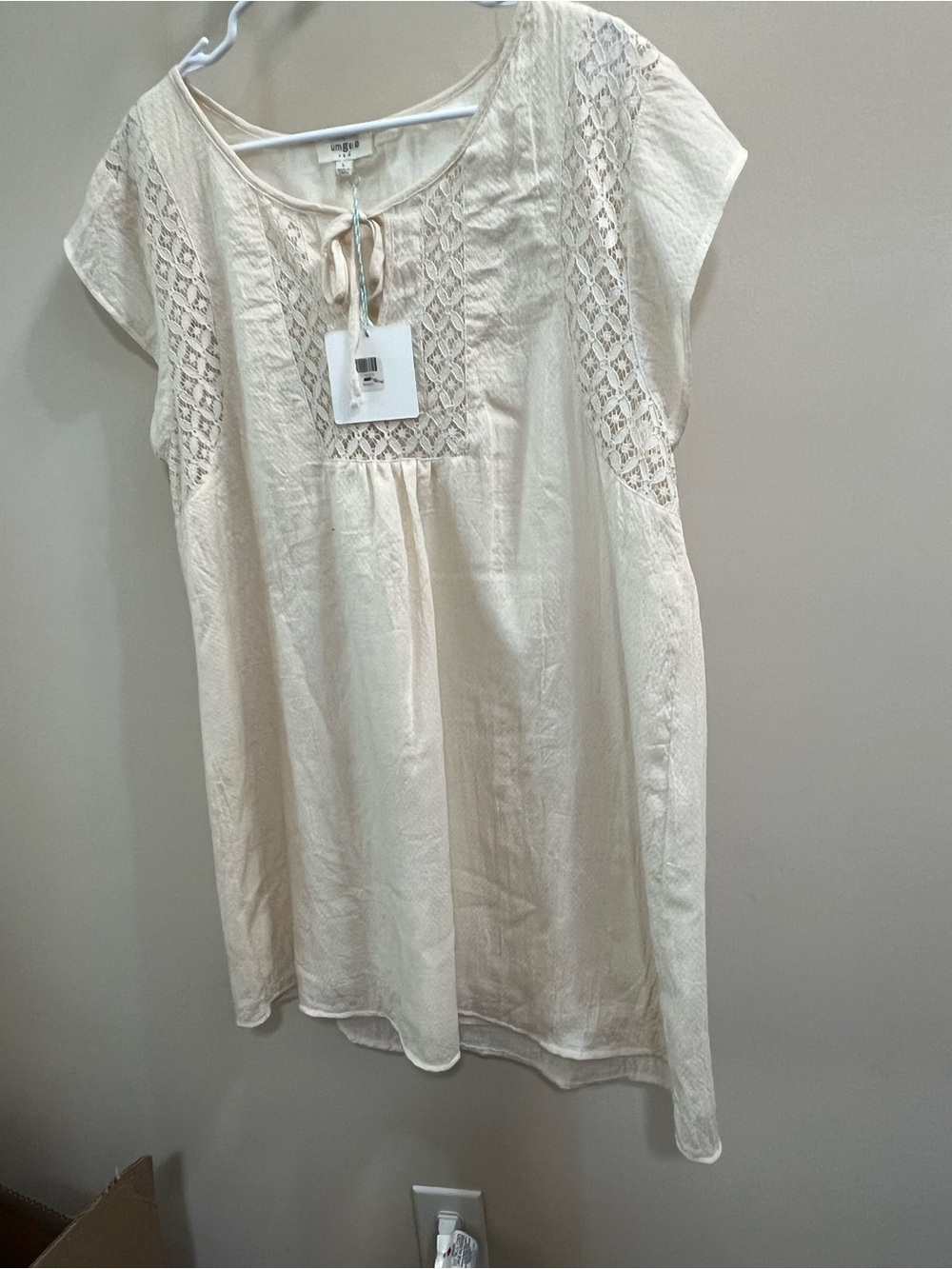 Umgee Women's Cream Lace-Trim Peasant Top/Dress Size Large flowy NWT
